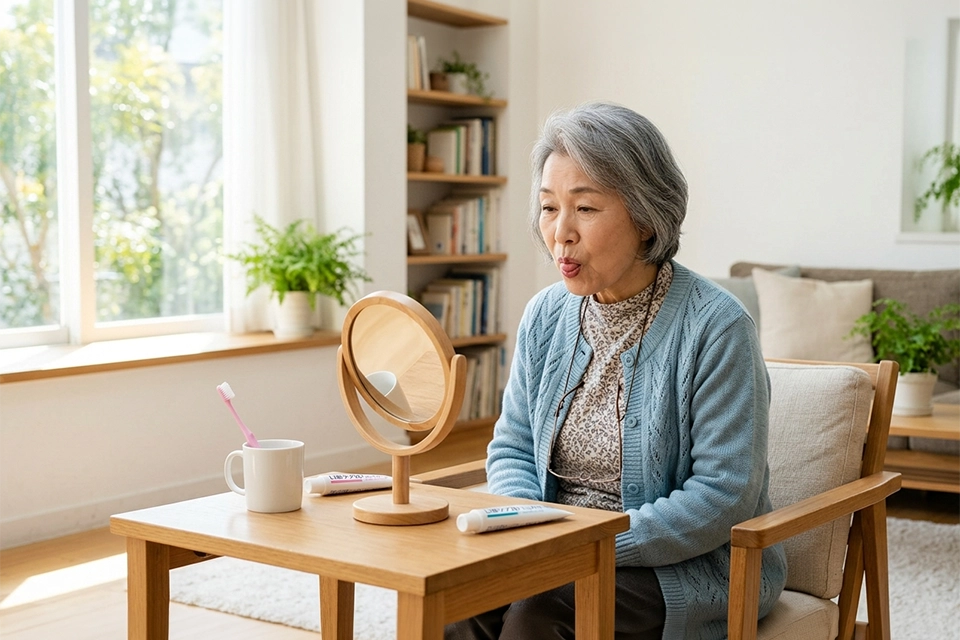 お茶を飲みながら会話する高齢者