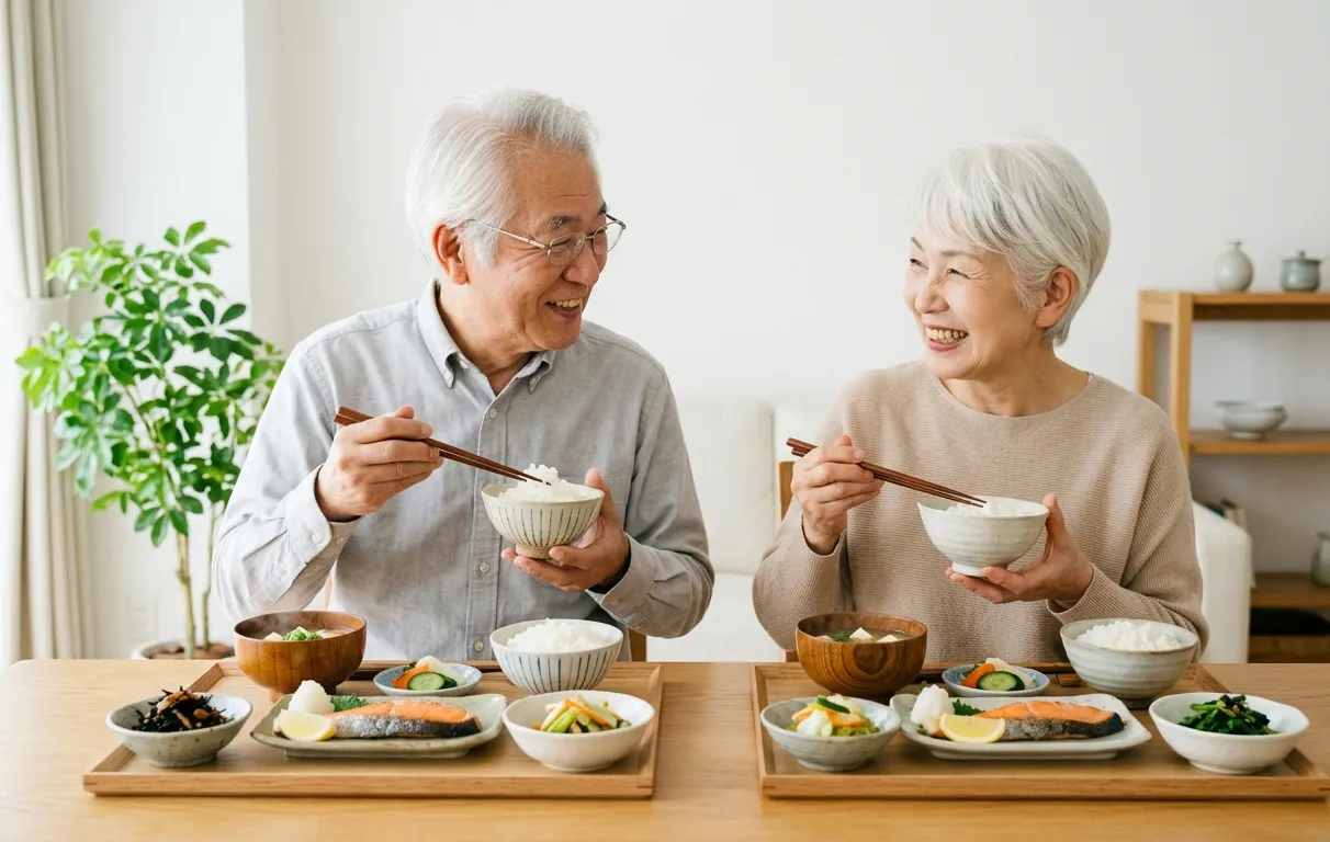 食事を楽しむ高齢夫婦